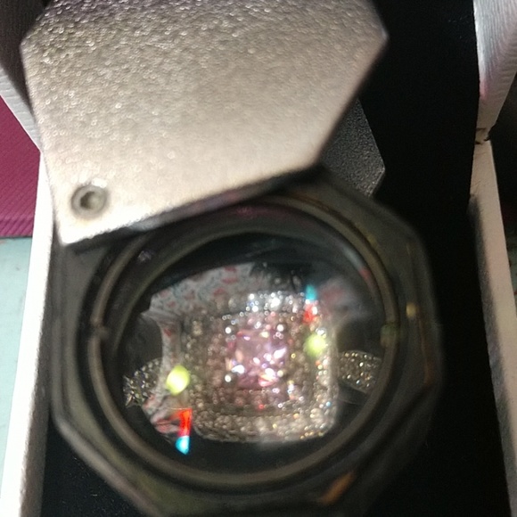 3/4 CT Pink asscher cut sapphire halo ring - Picture 6 of 6